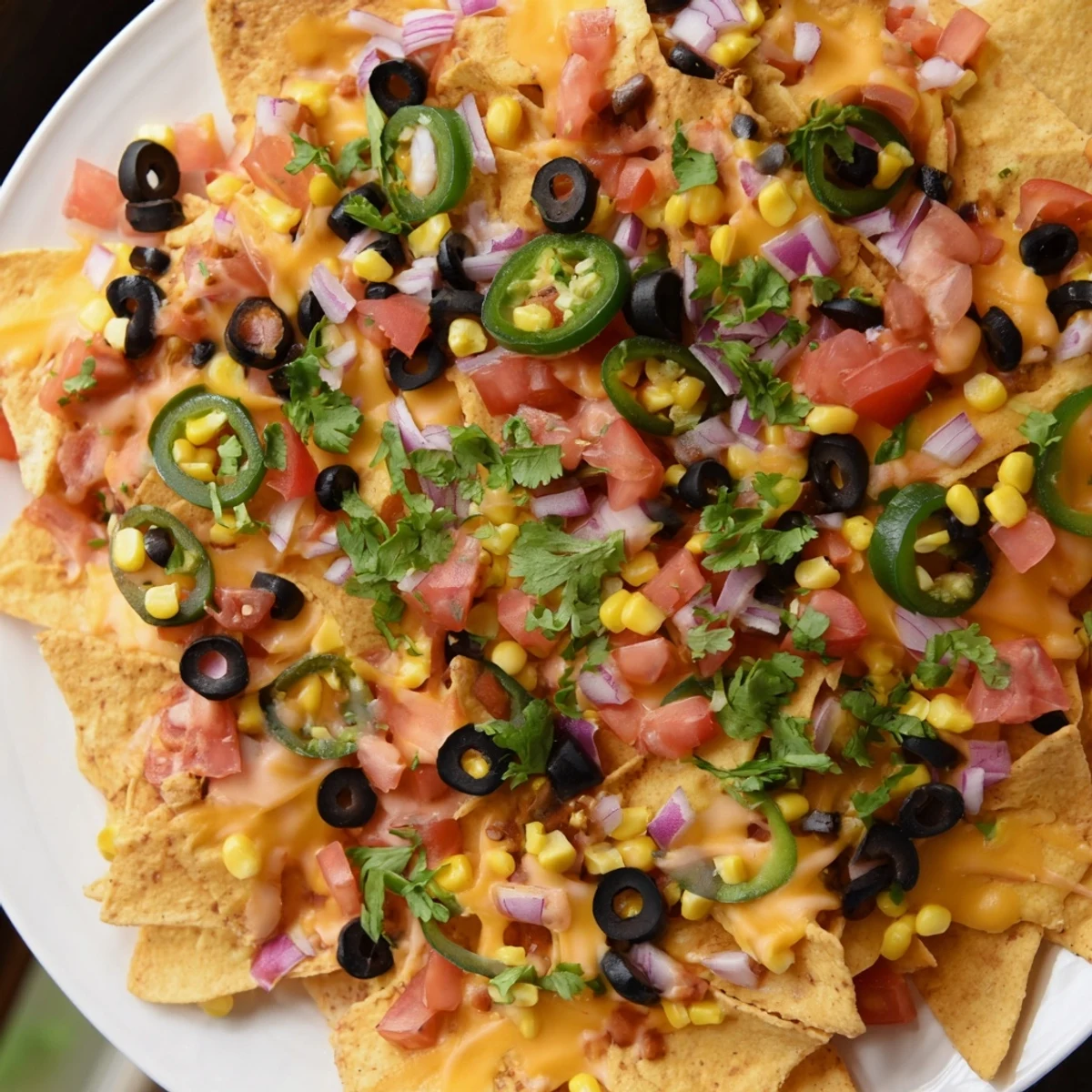 Golden, bubbly sheet pan nachos overflowing with melted cheese, fresh veggies, and cilantro.