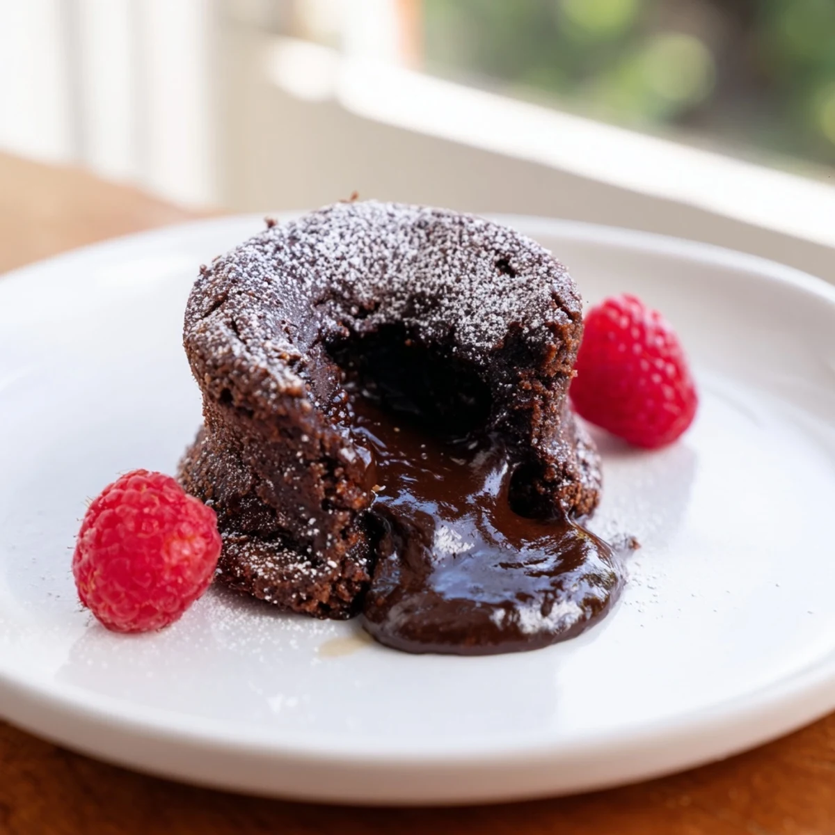 Molten chocolate spills from a freshly baked mini lava cake; a decadent, comforting treat.