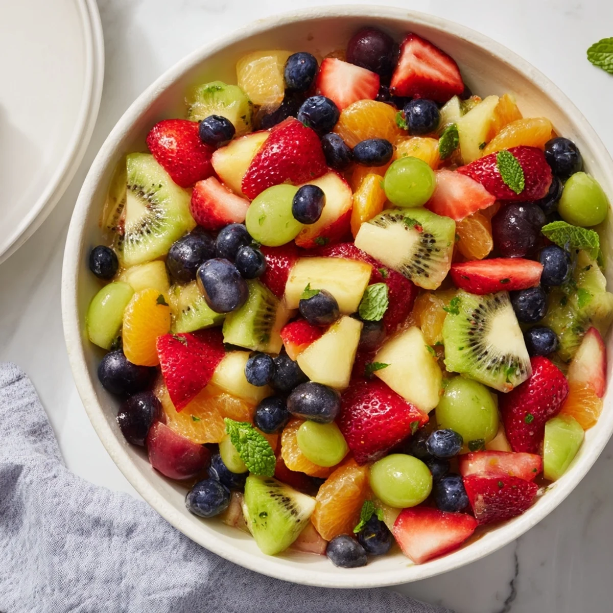 Refreshing fruit salad with honey-lime dressing, a chilled dessert bursting with summer flavors.