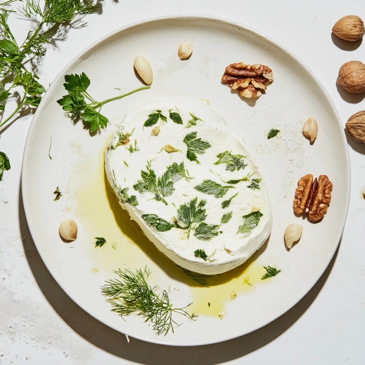 Vibrant image of Fossil Record, a whimsical appetizer with creamy cheese, herbs, and tasty cracked nuts.