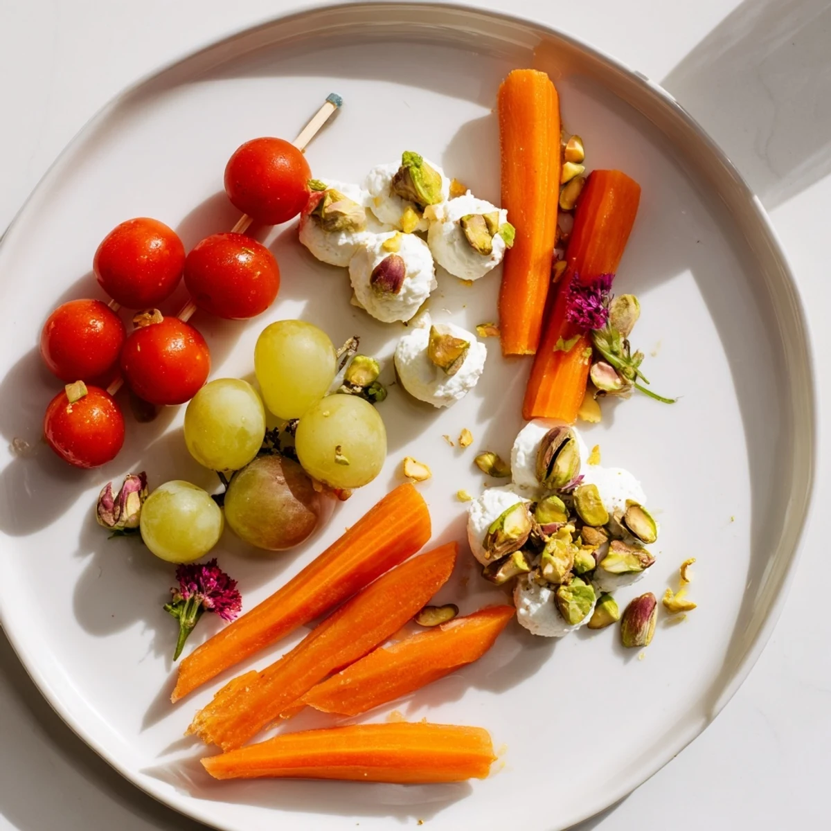 The Hanging Gardens appetizer, featuring fresh vibrant vegetables and colorful fruit beautifully arranged.