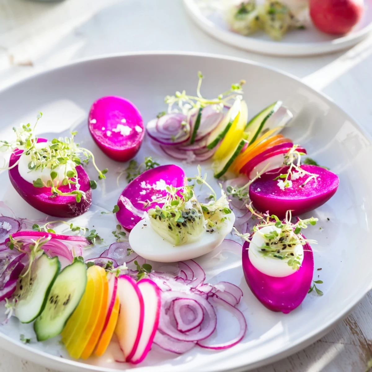 This stunning The Neon Night platter combines delicious pickled items like radishes with sweet mango and kiwi slices.