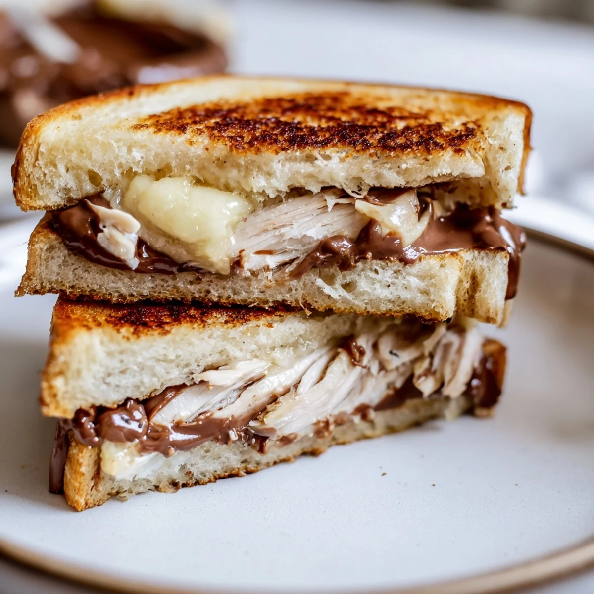 Enjoy a savory-sweet Nutella Grilled Cheese with Chicken: the perfect combination of textures and irresistible flavors.