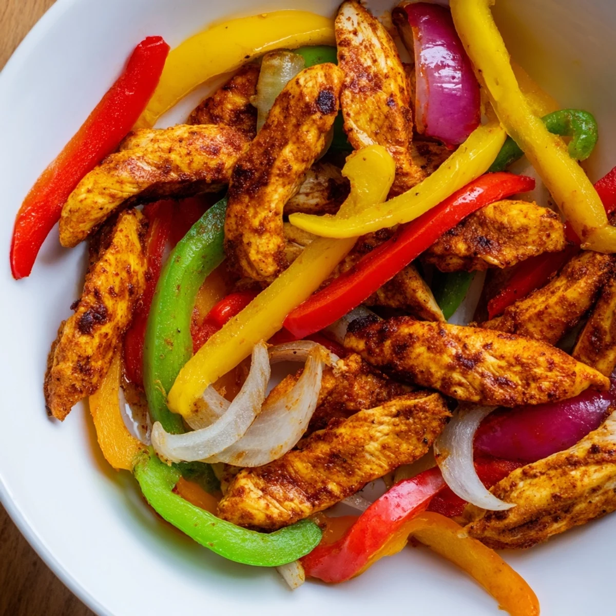 A complete, colorful pan of sheet-pan chicken fajitas, served with fresh cilantro and lime wedges, tempting you.