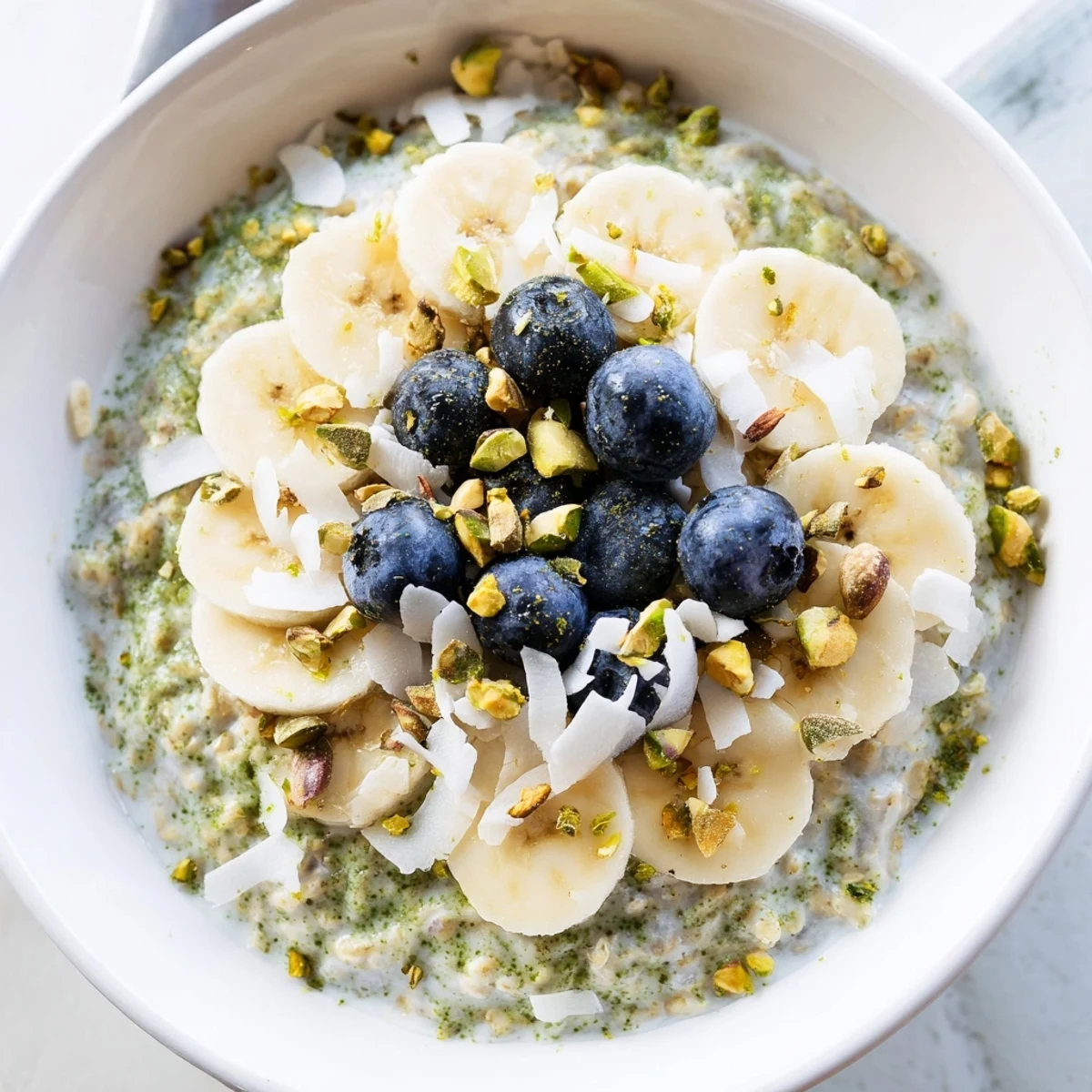 Vibrant green Matcha Overnight Oats served in a glass jar, layered for a grab-and-go breakfast.