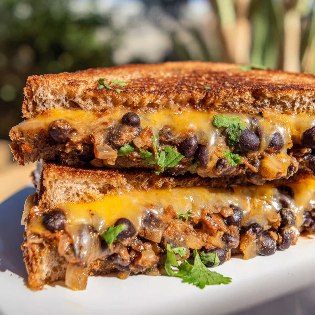 Golden-brown Black Bean Grilled Cheese, oozing with melted cheese and savory black bean filling.