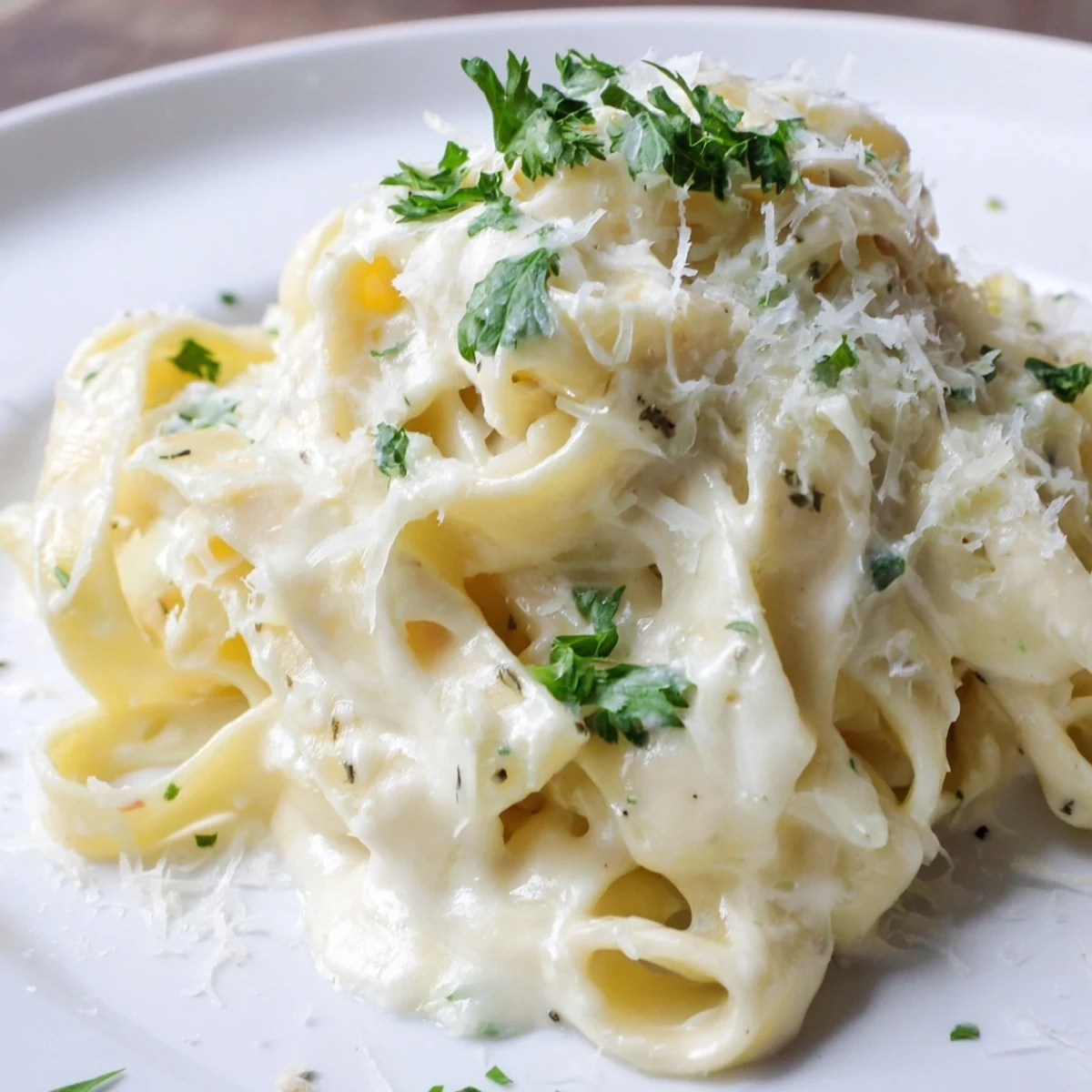 Creamy Cottage Cheese Alfredo sauce, a lighter pasta sauce, swirled on fettuccine, ready to devour.