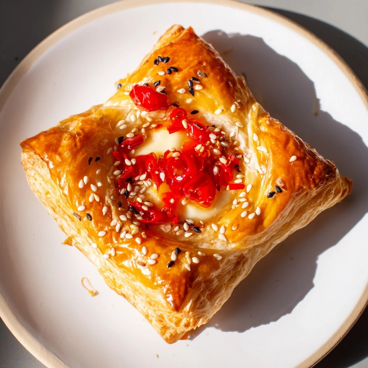 Warm, creamy Brie cheese melts in these delicious Chili Crisp Honey Brie Bites, perfect for a cozy gathering.