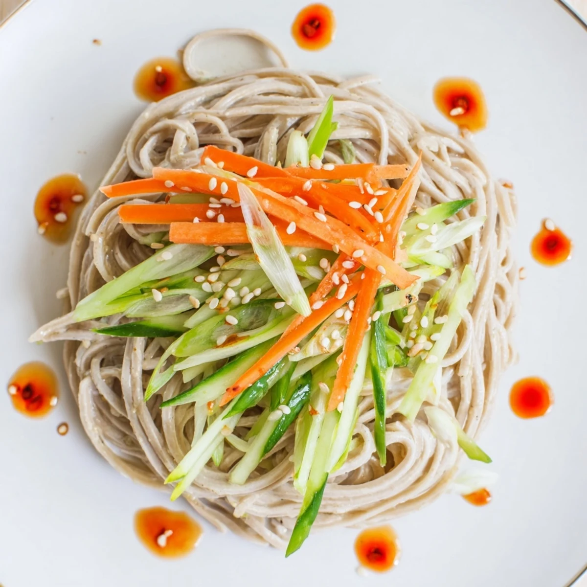 A close-up view of perfectly layered Chilled Noodle Lunch Cups, a refreshing vegetarian meal.