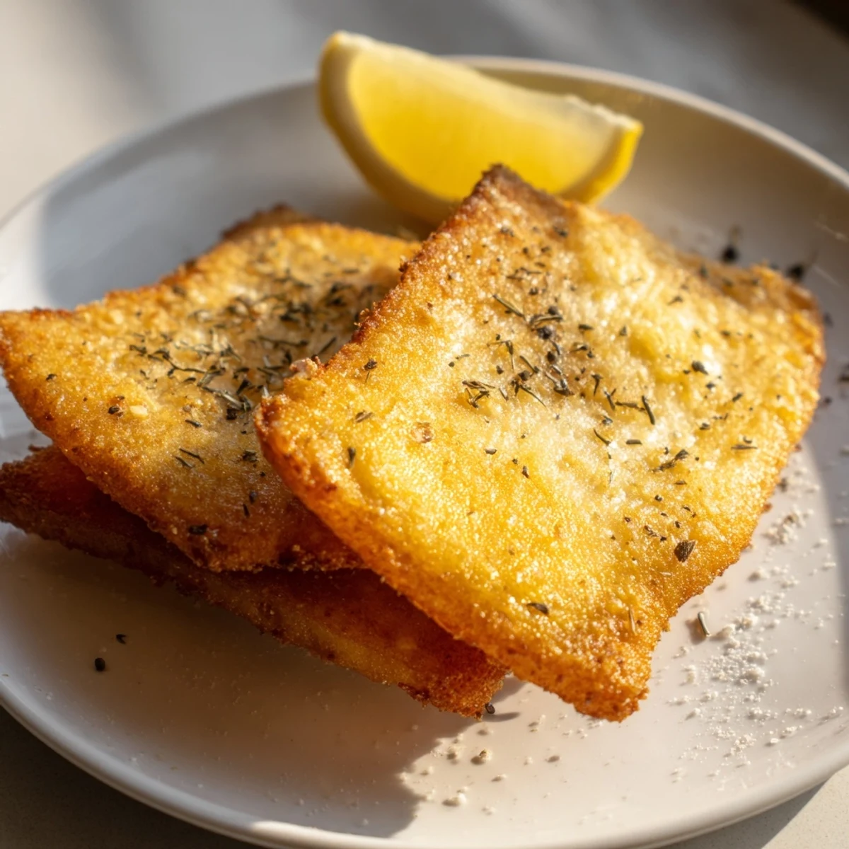 Close-up of fried Greek Saganaki: melted, delicious cheese sprinkled with oregano, ready to eat.