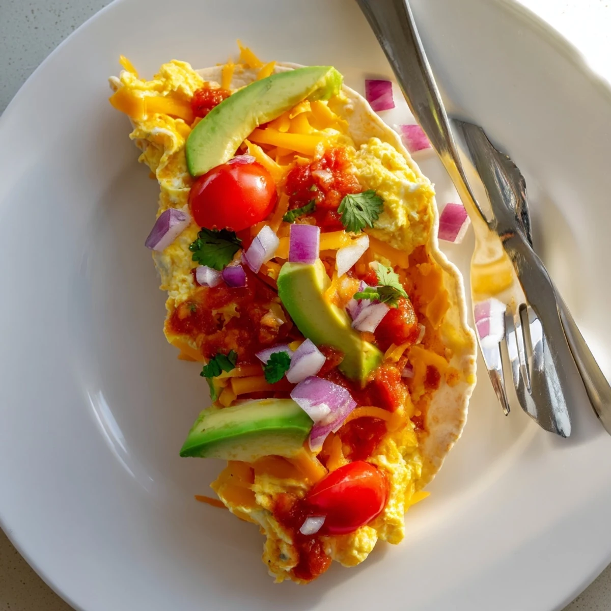 Freshly baked Sheet Pan Breakfast Tacos served with salsa and cilantro on a platter.