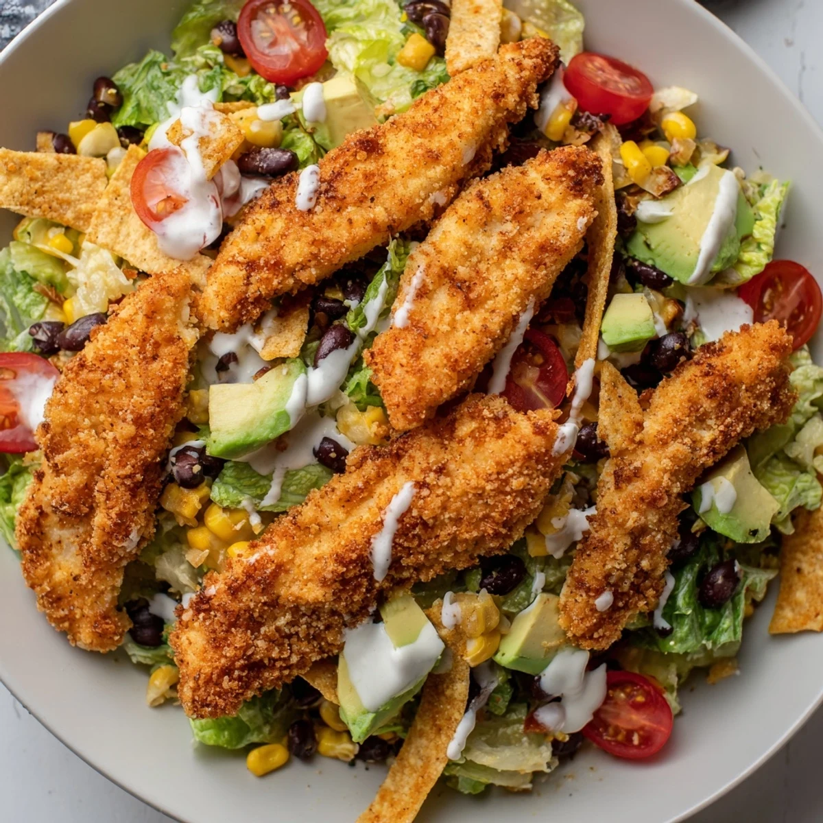 Perfect for a light dinner, this salad showcases juicy chicken, fresh veggies, and zesty lime accents.