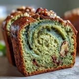 Moist banana bread with a beautiful marbled matcha swirl, ready to enjoy.