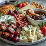 Fresh fruit and honey Summer Charcuterie Board, perfect for easy entertaining.