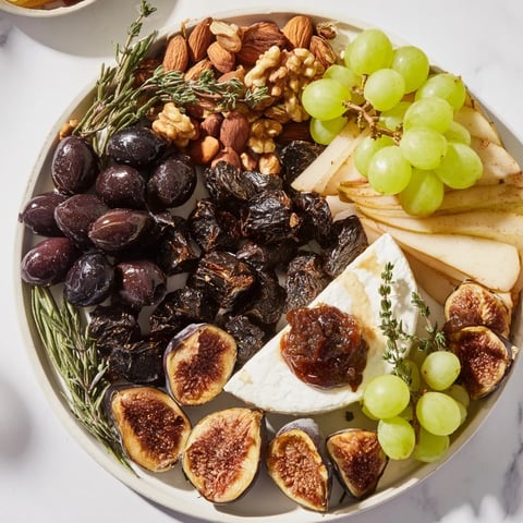 Winter Solstice Board filled with olives, figs, and Brie; a delightful appetizer for sharing.