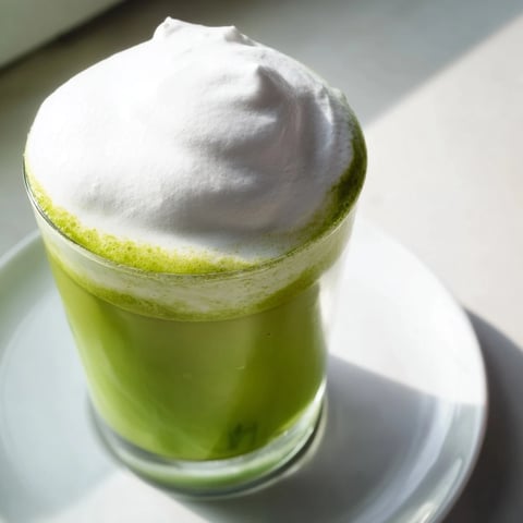 Steaming and frothy, this creamy matcha latte is a delicious and energizing morning treat.