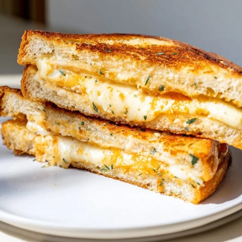 Perfectly melted sharp cheddar inside a Garlic Butter Mayo Grilled Cheese, served hot and crispy.
