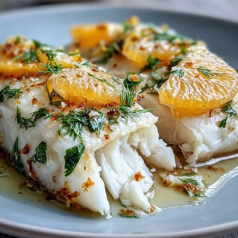 Poached cod with fennel and orange, a light, flaky dish with citrus notes.