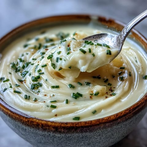 Bowl of silky potato leek soup topped with chives, perfect for a cozy lunch or dinner.