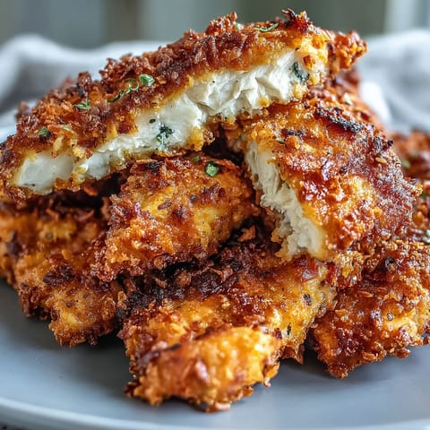 Plated air fryer chicken strips alongside creamy coleslaw and sweet potato fries for a wholesome American family dinner.