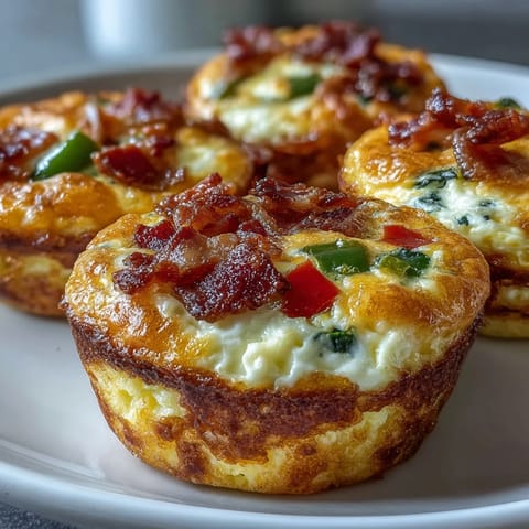 Savory Breakfast Egg Muffins with melted cheddar and peppers, perfect for a quick gluten-free morning bite.
