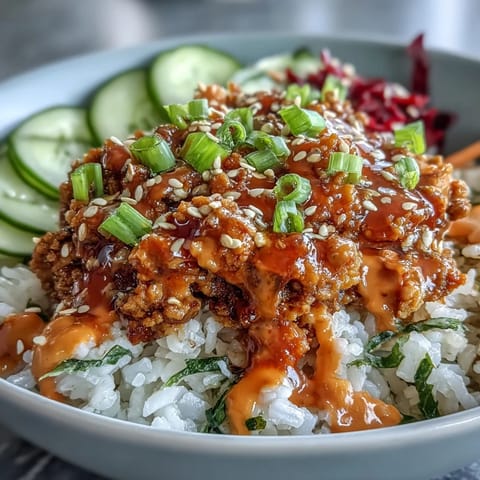 Sizzling ground turkey coated in creamy bang bang sauce over rice bowls with cabbage and sesame seeds for extra crunch.