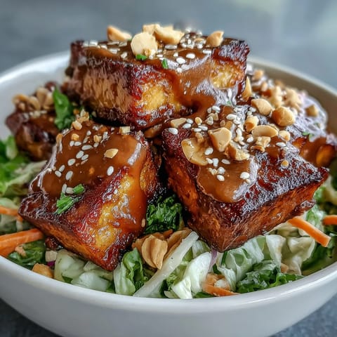 A vibrant Peanut Tofu Power Bowl with colorful shredded cabbage, sliced carrots, and bright edamame, ready for a wholesome vegan dinner.