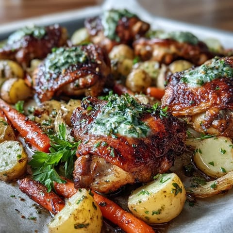 A close-up of Crispy Ranch Sheet Pan Chicken & Veggies shows glistening chicken skin and ranch-seasoned vegetables, perfect for an easy weeknight dinner served hot. 