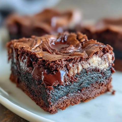 Decadent brownies marbled with black sesame paste, offering an earthy, nutty contrast to the sweet chocolate base in every bite.