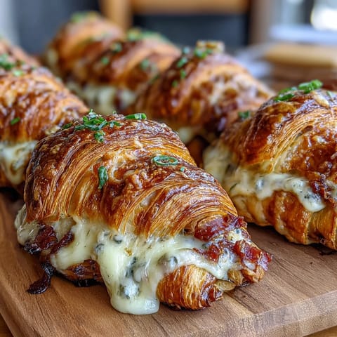 A golden, cheesy Ham & Swiss Croissant Bake with flaky croissants, savory ham, and melted Swiss cheese in a creamy custard base.