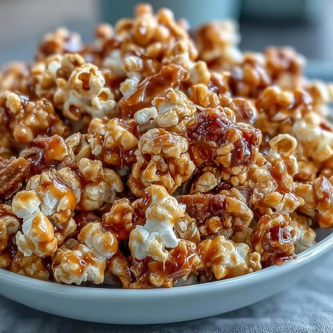 Caramel Candy Apple Popcorn Mix with dried apples and colorful candies in a festive bowl.