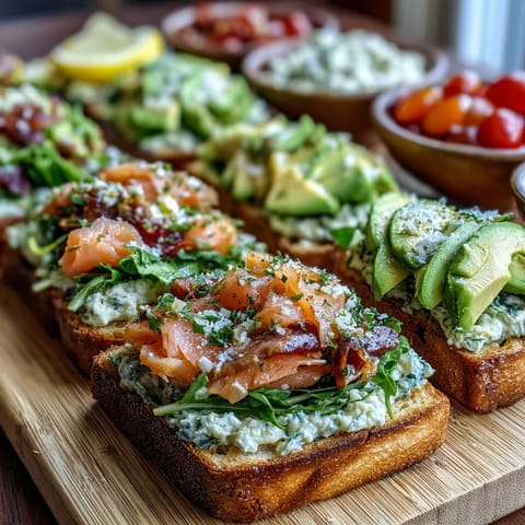 Spring Brunch Avocado Toast Board with Smoked Salmon featuring creamy avocado spread and fresh toppings on rustic sourdough.