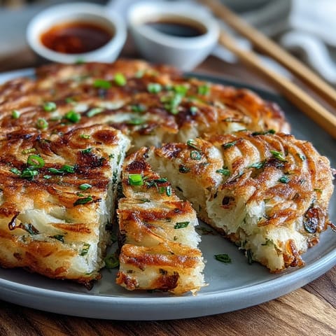 Crispy, golden-brown Spring Onion Pancakes served warm with dipping sauce.