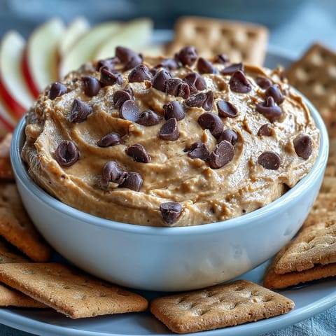 Scoop this no-bake Fiber-Packed Chickpea Cookie Dough Dip with crunchy pretzels.