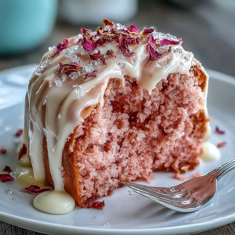 Decadent pink velvet cake infused with rosé wine sparkles with edible gold.