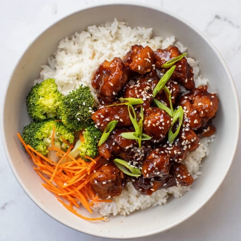 Easy 20-minute chicken teriyaki bowls: Savory teriyaki chicken and rice, garnished with sesame seeds and green onions.