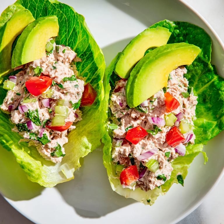 These easy Tuna Salad Lettuce Wraps feature flaky tuna in a creamy mix, served on refreshing lettuce wraps.