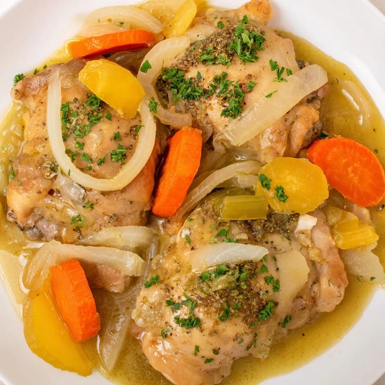 A close-up of the delicious Georgia Pot Roast Chicken with glistening sauce, perfect for a hearty family meal.