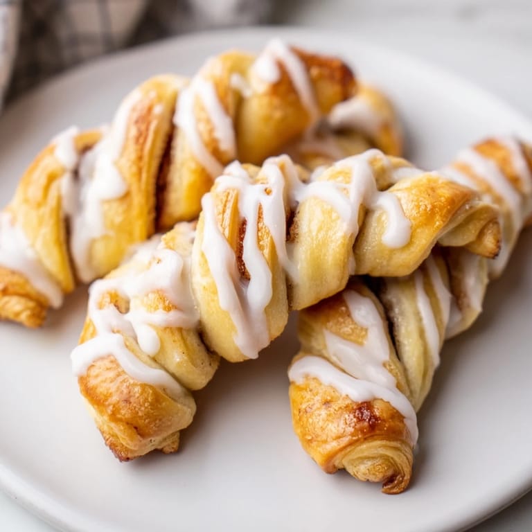 Close-up of fluffy air-fryer cinnamon roll twists, warm from the air fryer, ready to be glazed.