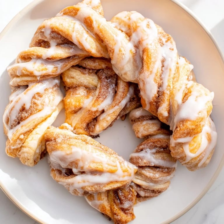 Freshly baked air-fryer cinnamon roll twists, swirled with cinnamon, a delicious American pastry.
