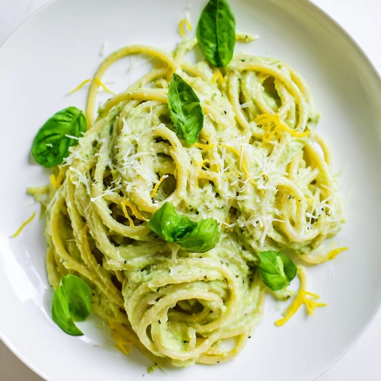 Enjoy a bowl of delicious Creamy Avocado Pasta with a bright, creamy sauce.