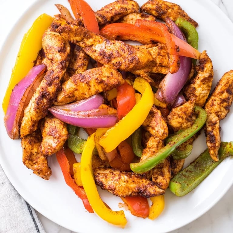 Roasted chicken fajita sheet pan, boasting vibrant colors and aromas with seasoned chicken and vegetables for dinner.