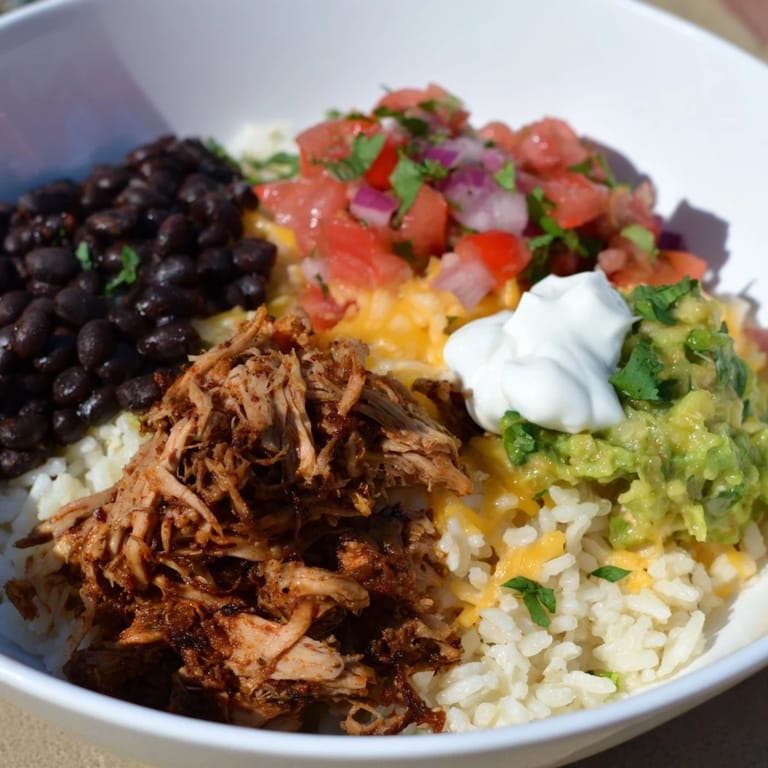 This image shows a beautifully arranged Chipotle Burrito Bowl copycat, ready to be devoured with its layers.