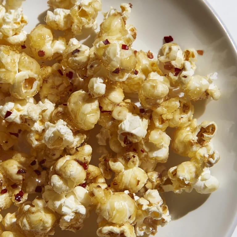 A big bowl overflowing with warm, buttery and spicy Hot Honey Butter Popcorn, ready to be enjoyed.