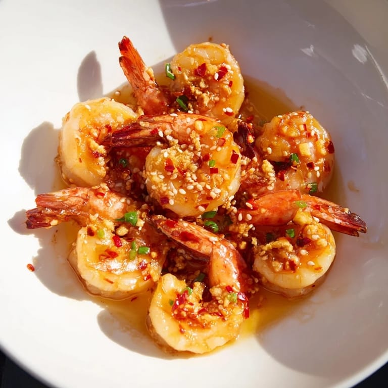 Close-up of perfectly cooked Korean Garlic Butter Shrimp, tossed in a flavorful garlic-chili butter sauce.