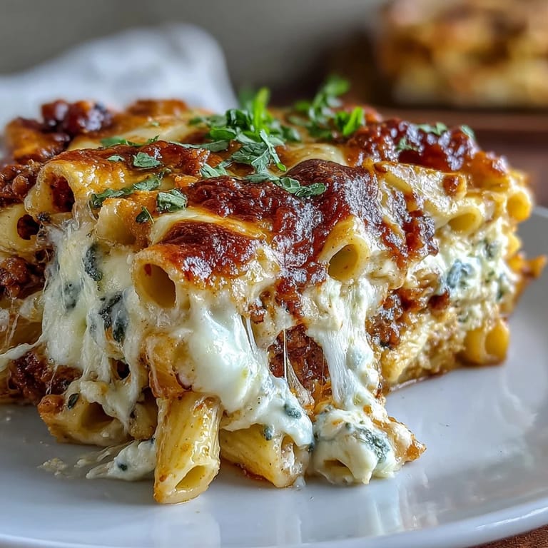 Savory baked ziti casserole, a cheesy, saucy Italian-American comfort food ready to bake.