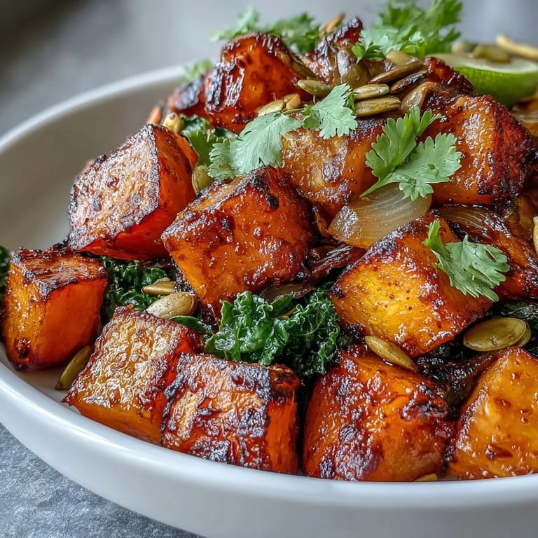 Golden-brown sweet and spicy red kuri squash bowl, a flavorful vegetarian main dish.