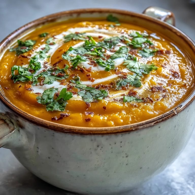 Golden Carrot and Lentil Soup pureed smooth in a rustic bowl, steaming with cumin and turmeric aromas for a comforting meal.