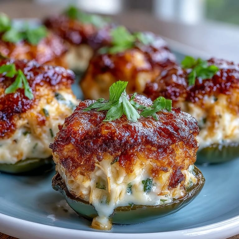 Freshly baked Cajun Crab Poppers with spicy jalapeños and creamy lump crabmeat filling.