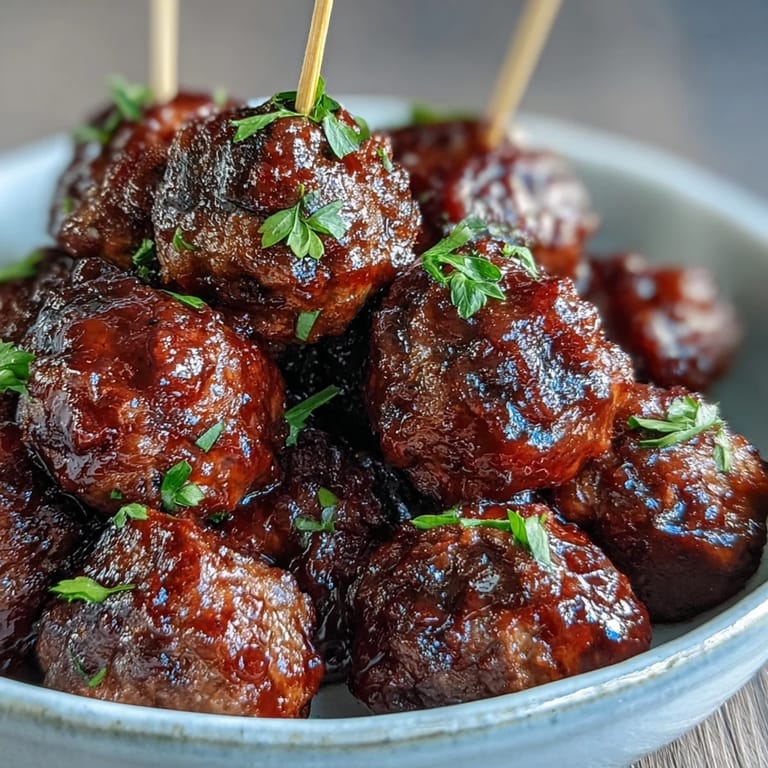 A platter of Grape Jelly and Chili Sauce Meatballs served hot with toothpicks, ready for an easy party appetizer spread.